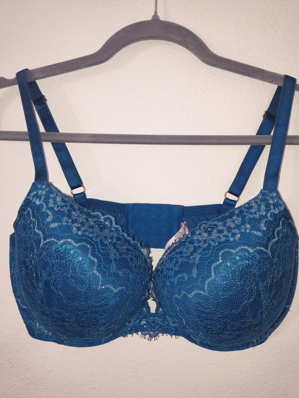 Victoria's Secret Dream Angels Push-Up Bra 36DD Teal Blue Shimmer Lace NWOT